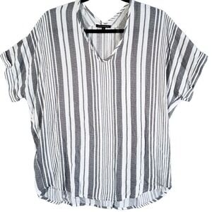 Staccato‎ Top Womens Small Striped V Neck Short Sleeve Relaxed Fit Blouse